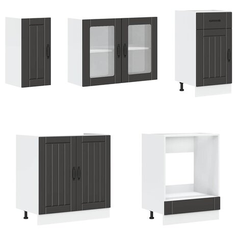 8-delige Keukenkastenset Kalmar bewerkt hout zwart 4