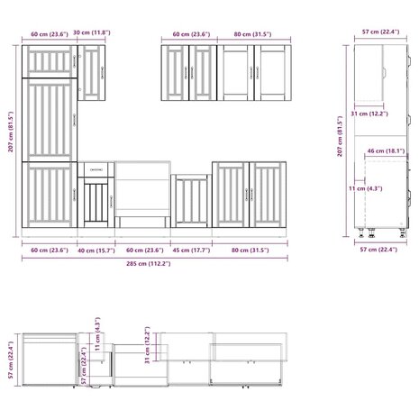 8-delige Keukenkastenset Kalmar bewerkt hout zwart 8