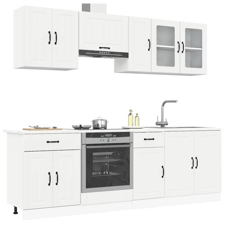 8-delige Keukenkastenset Kalmar bewerkt hout wit 1