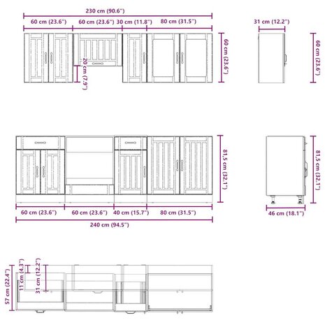 8-delige Keukenkastenset Kalmar bewerkt hout wit 7