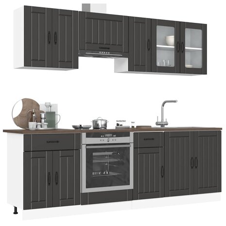 8-delige Keukenkastenset Kalmar bewerkt hout zwart 1