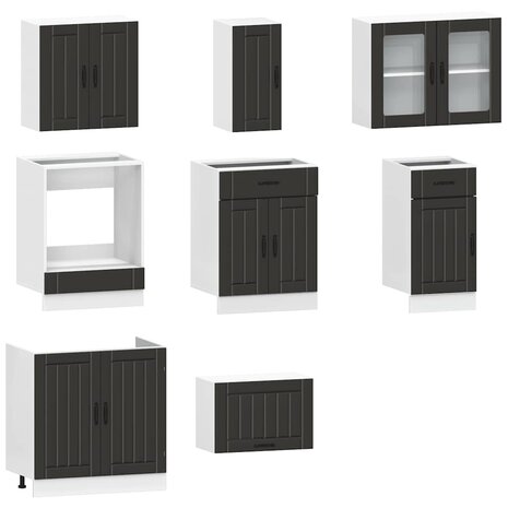 8-delige Keukenkastenset Kalmar bewerkt hout zwart 4