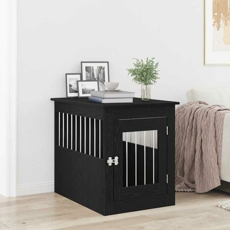 Hondenbenchmeubel 75x55x65 cm bewerkt hout zwart eikenkleurig 1