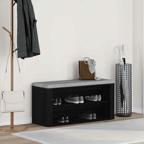 Schoenenbank 100x35x45 cm bewerkt hout zwart eikenkleurig 1