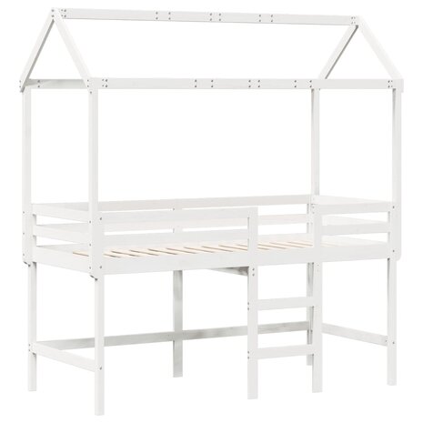 Halfhoogslaper met ladder en bedhuis grenenhout wit 90x190 cm 3