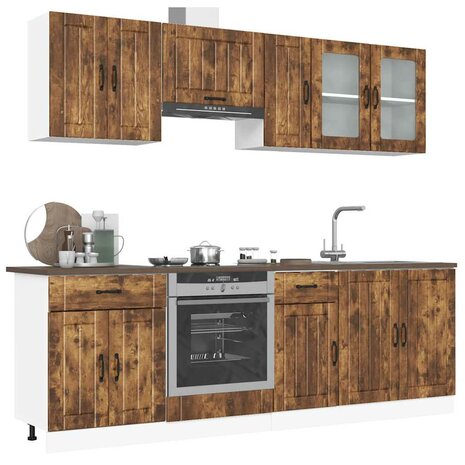 8-delige Keukenkastenset Lucca bewerkt hout gerookt eiken 1