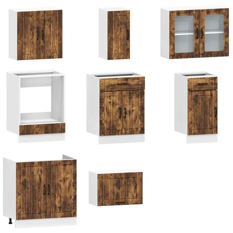 8-delige Keukenkastenset Lucca bewerkt hout gerookt eiken 4