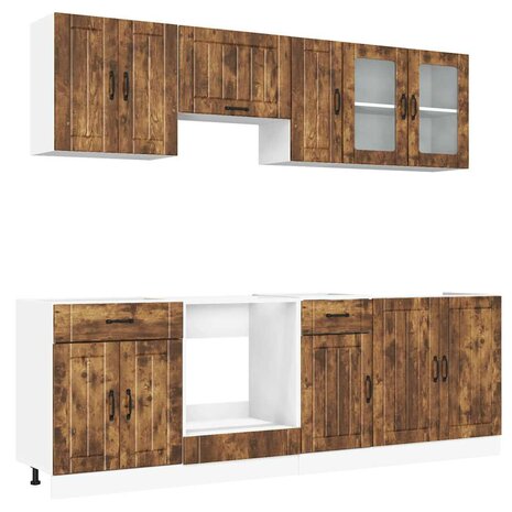 8-delige Keukenkastenset Lucca bewerkt hout gerookt eiken 5
