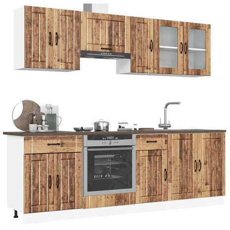 8-delige Keukenkastenset Kalmar bewerkt hout oud houtkleurig 1