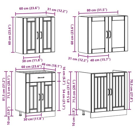 4-delige Keukenkastenset Lucca bewerkt hout grijs sonoma eiken 8
