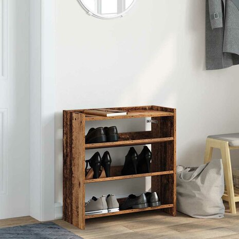 Schoenenrek 60x25x62 cm bewerkt hout oud houtkleurig 3