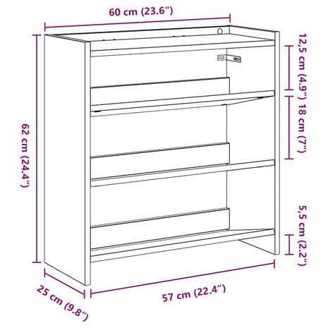 Schoenenrek 60x25x62 cm bewerkt hout oud houtkleurig 9