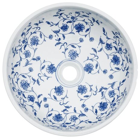 Opzetwasbak rond Φ41x14 cm keramiek wit en blauw 4