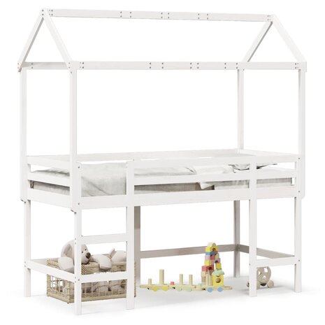 Halfhoogslaper met ladder en bedhuis grenenhout wit 90x190 cm 2