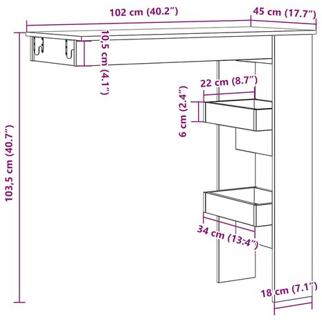 Bartafel wandgemonteerd 102x45x103,5 cm bewerkt hout oud hout 9