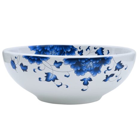 Opzetwasbak rond Φ41x14 cm keramiek wit en blauw 2