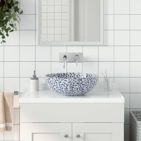 Opzetwasbak rond Φ41x14 cm keramiek wit en blauw 1