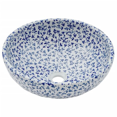 Opzetwasbak rond Φ41x14 cm keramiek wit en blauw 3