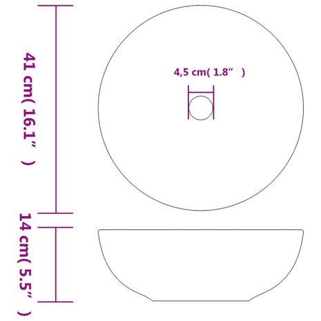 Opzetwasbak rond Φ41x14 cm keramiek wit en blauw 6