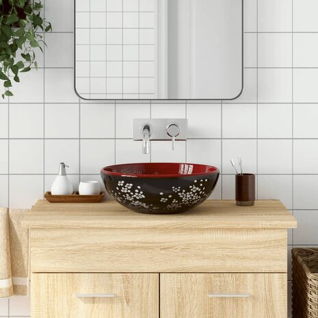 Opzetwasbak rond Φ41x14 cm keramiek zwart en rood 1
