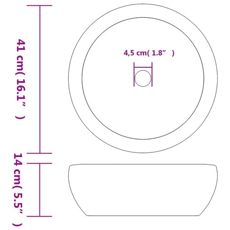 Opzetwasbak rond Φ41x14 cm keramiek wit en blauw 6