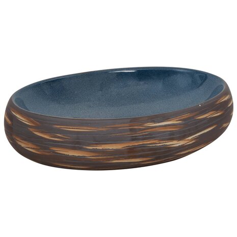 Opzetwasbak ovaal 59x40x15 cm keramiek bruin en blauw 2