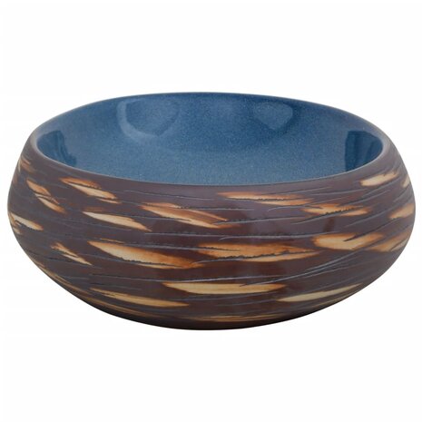 Opzetwasbak ovaal 59x40x15 cm keramiek bruin en blauw 5