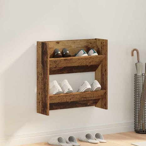 Wand Schoenenkasten Oud hout 60 x 18 x 60 cm Bewerkt hout 1