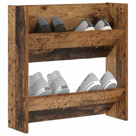 Wand Schoenenkasten Oud hout 60 x 18 x 60 cm Bewerkt hout 3