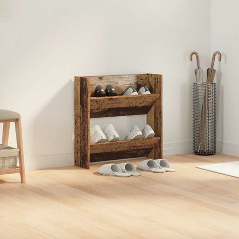 Wand Schoenenkasten Oud hout 60 x 18 x 60 cm Bewerkt hout 4