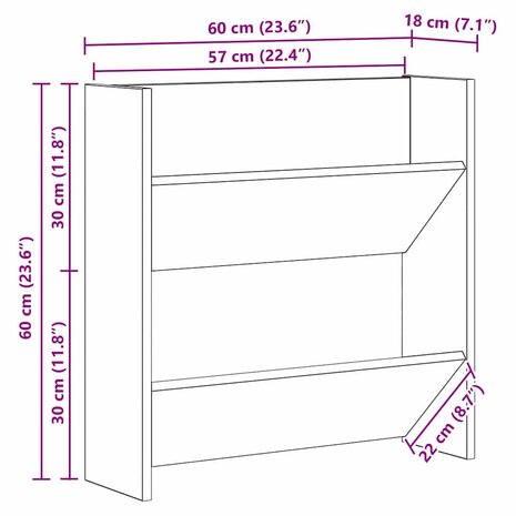 Wand Schoenenkasten Oud hout 60 x 18 x 60 cm Bewerkt hout 9