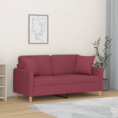 Tweezitsbank met sierkussens 140 cm stof wijnrood 1