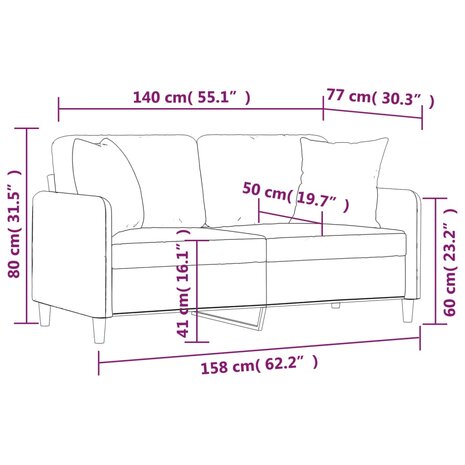 Tweezitsbank met sierkussens 140 cm stof wijnrood 8