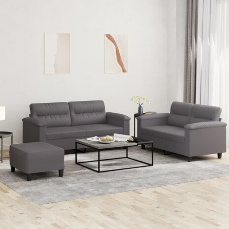 3-delige Loungeset met kussens kunstleer grijs 1