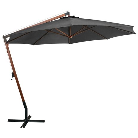 Zweefparasol met paal 3,5x2,9 m massief vurenhout antraciet 2