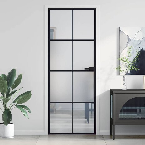 Binnendeur smal 76x201,5 cm gehard glas en aluminium zwart 1