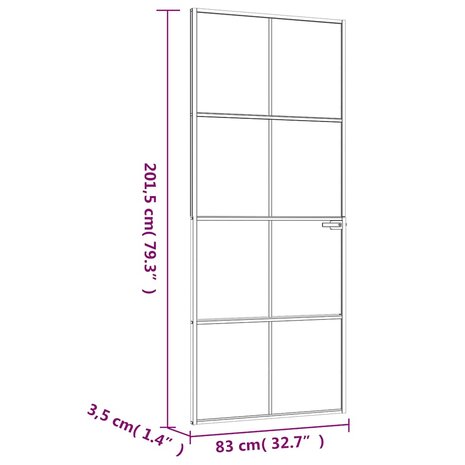 Binnendeur 83x201,5 cm gehard glas en aluminium smal wit 8