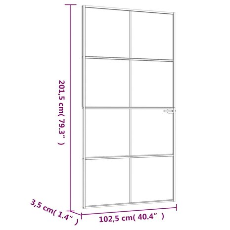 Binnendeur 102x201,5 cm gehard glas en aluminium smal wit 8
