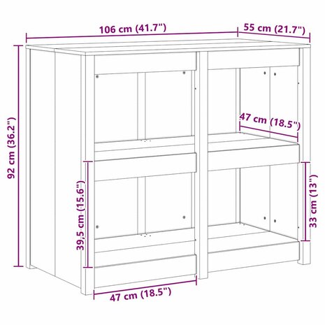 Buitenkeukenkast Wit 106x55x92 cm Massief Grenenhout 8