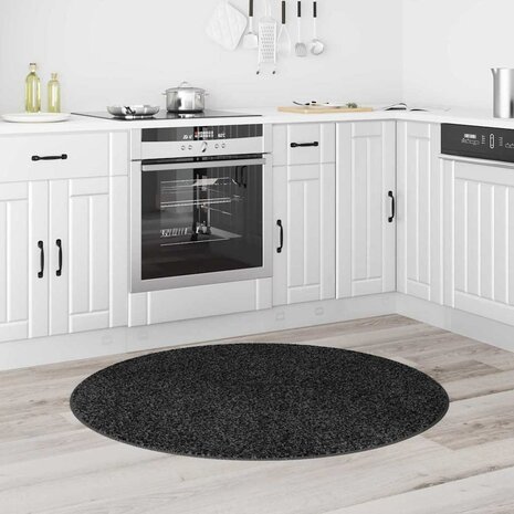 Vloerkleed shaggy met latex onderkant ø120 cm donkergrijs 2