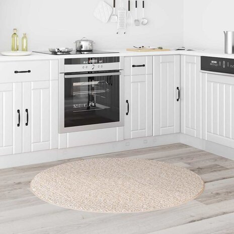 Vloerkleed shaggy met latex onderkant ø120 cm crèmekleurig 2