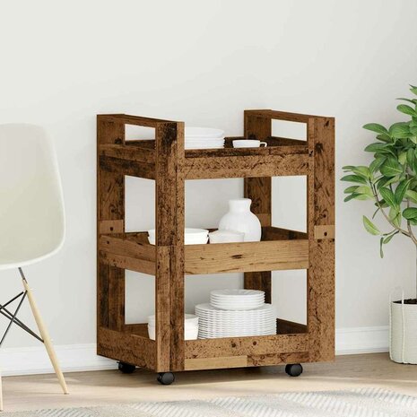 Keukentrolley 60x45x80 cm bewerkt hout oud houtkleurig 1
