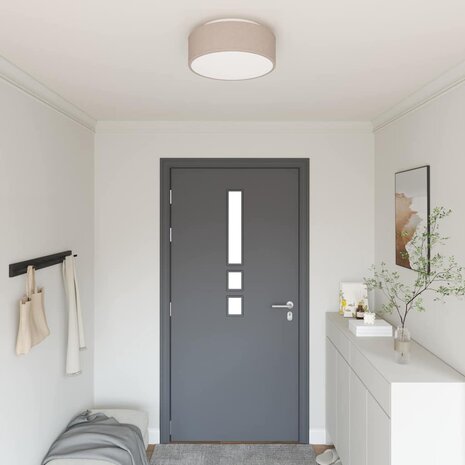 Plafondlamp vlakke montage Ø 38 cm E27 stof taupe 1