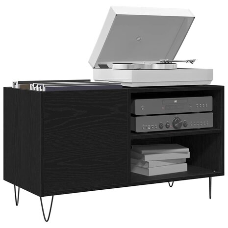 Platenkast 84,5x38x48 cm bewerkt hout zwart eikenkleurig 2