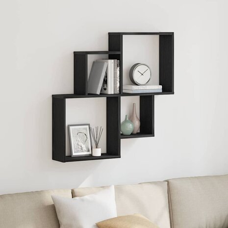 Wandkast Zwart Eiken 80x15x78,5 cm Gemaakt van Hout 1