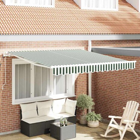 Luifel automatisch uitschuifbaar 350x250 cm groen en wit 1