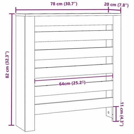 Radiator Cover Zwart Eiken 78x20x82 cm Bewerkt Hout 7