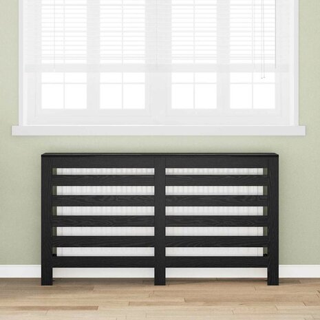 Radiator Cover Zwart Eiken 149x20x82 cm Geglansd Hout 1