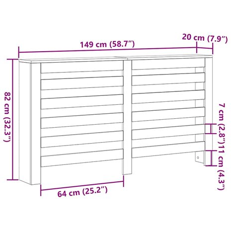 Radiator Cover Zwart Eiken 149x20x82 cm Geglansd Hout 7