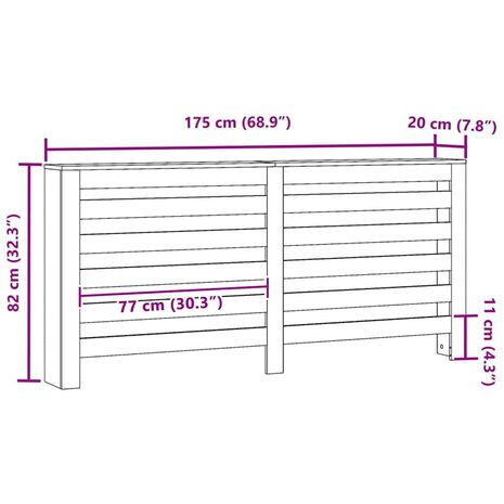 Radiator Bedekking Zwarte Eiken 175x20x82 cm Gelaagd Hout 7